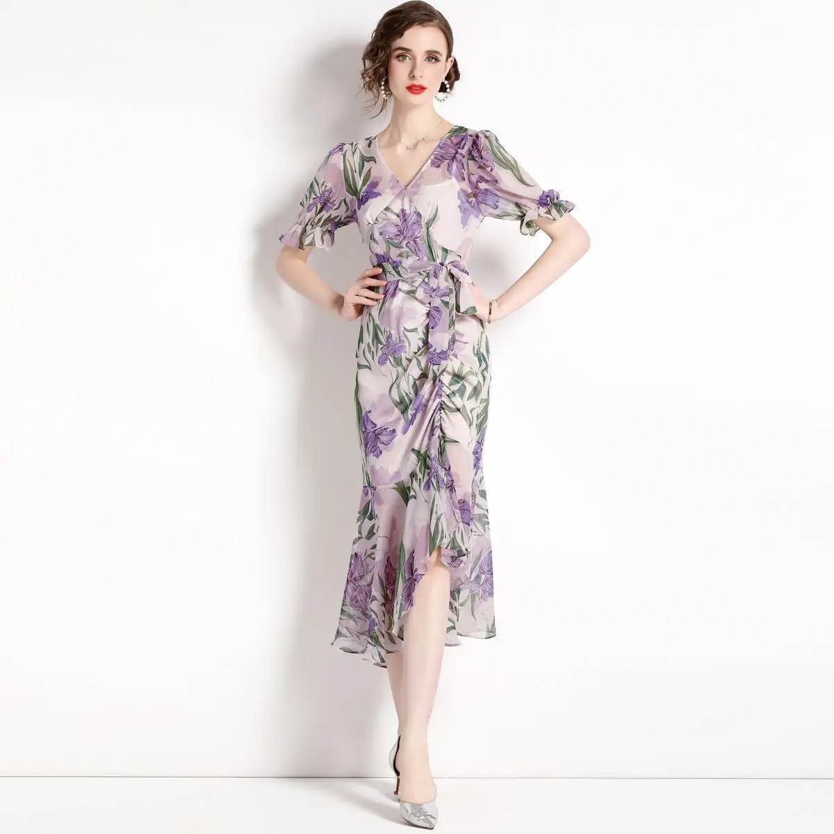 stock women manufacturers clothes wholesale vintage elegant lady floral american long Evening casual Dresses brand labels-8299