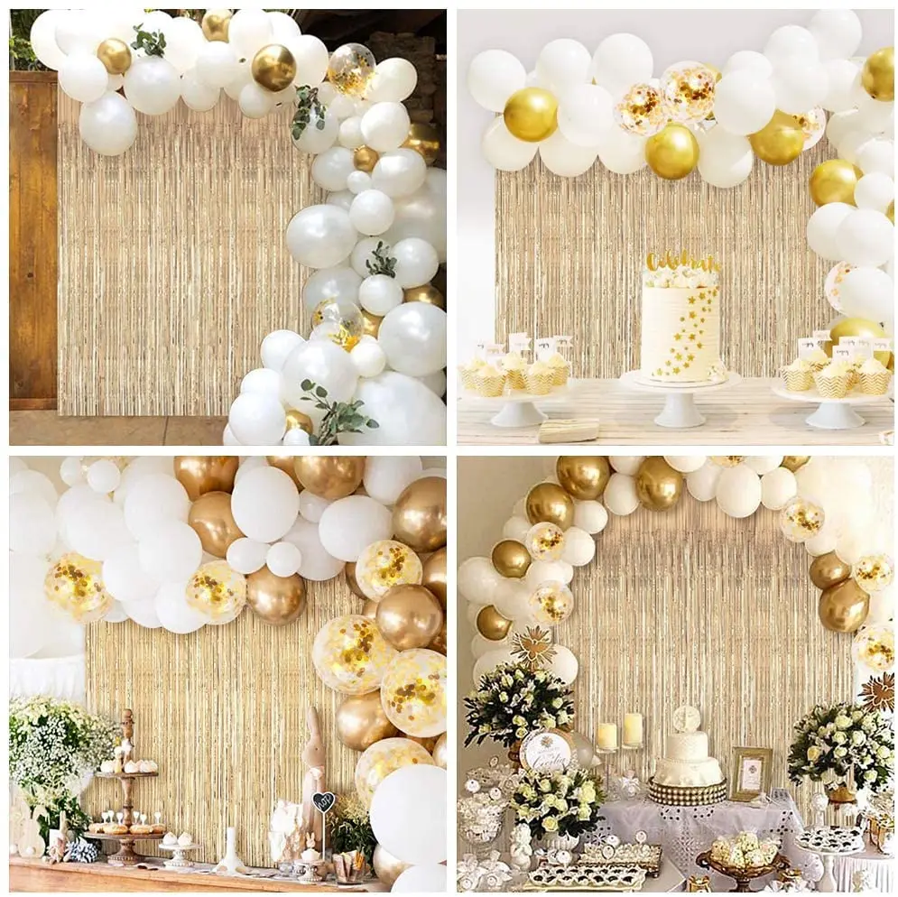 Wholesale White Gold Balloons Arch Kit Gold Tinsel Curtain Balloons Garland Kit For Wedding Birthday Party Decorations