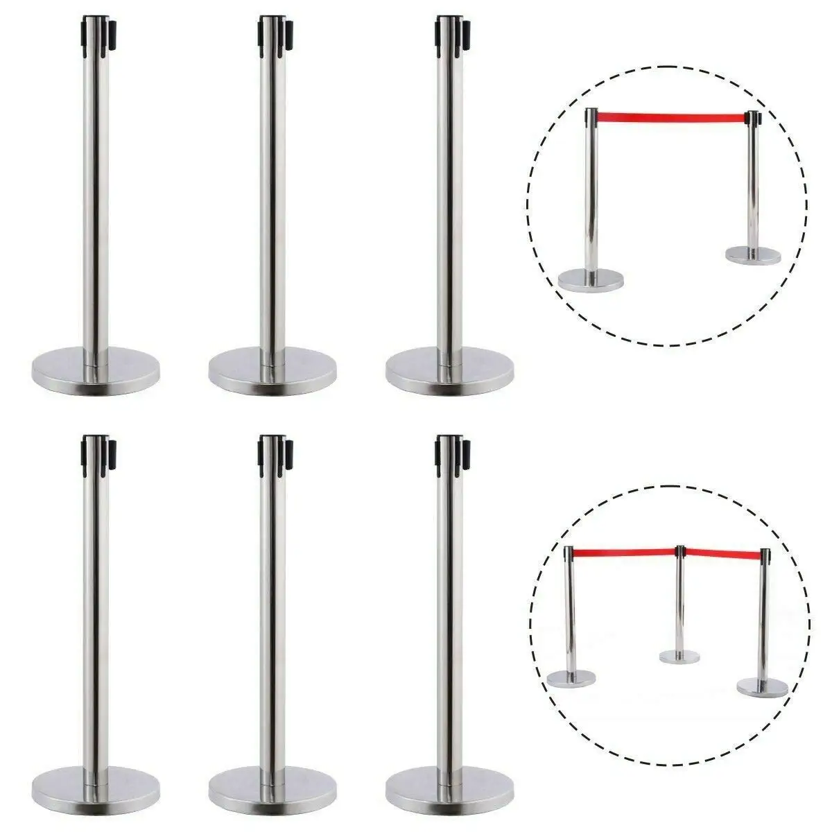 Security Crowd Control belt stanchion post bank queue line control barrier brushed silver queue stand