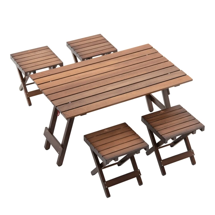 Changzu Lightweight Camping Wooden Folding Table Solid Wood Folding Table & Chair Set Outdoor Furniture