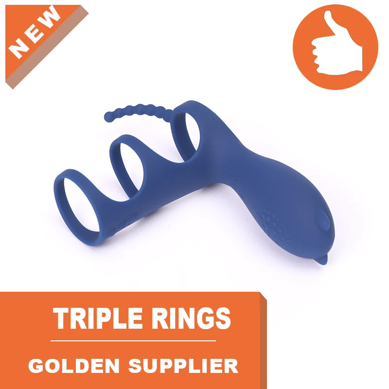 Popular Sexual Strong Electronic Delay Ejaculation Sex Toy Power Male Ejaculator Pussy Triple Cock Ring Vibrator Female