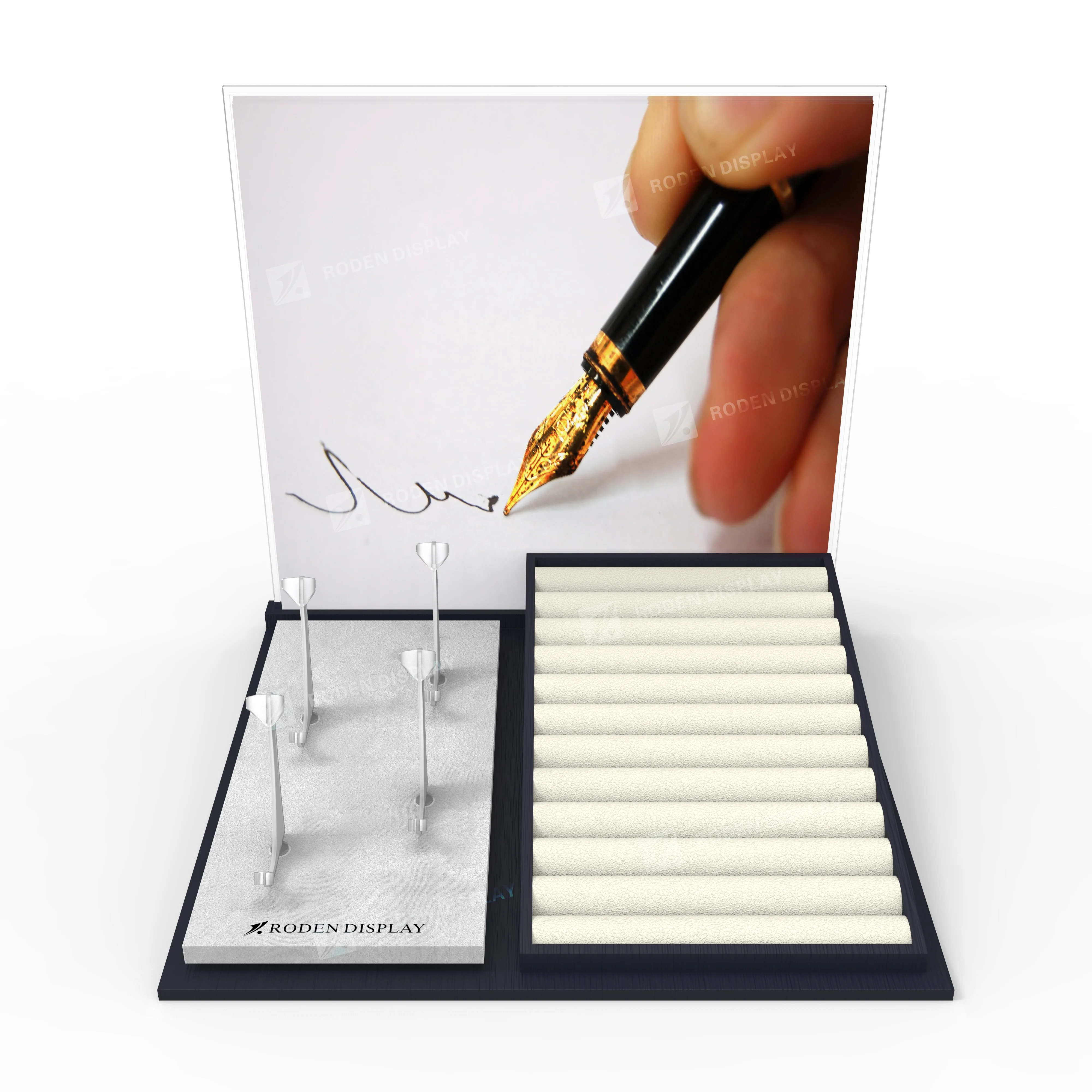Acrylic Pen Pencil Holder Leather Pen Display Rack MDF Pen Tray