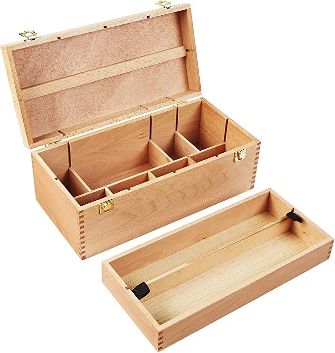 MEEDEN Large Art Supply Storage Box, Multi-Function Solid Beech Wooden Tool Box, Art Supply Wood Chest Box for Paint Brush