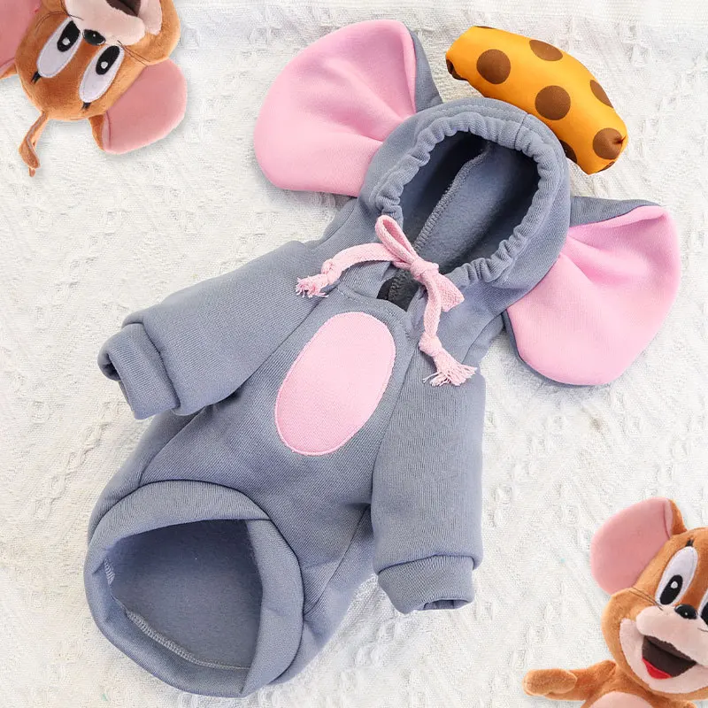 Free Shipping Cartoon Puppy Vest Clothing Warm Dog Clothes French Bulldog Mouse Winter Dog Coat For Small Dogs Pet Cat Clothes