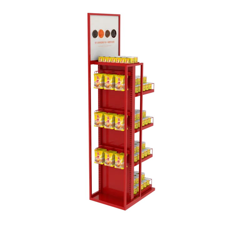 Custom Supermarket Store Seasoning Container Sauce Spice Bottle Drink Canned Food Snacks Potato Chip Metal Display Rack Stand