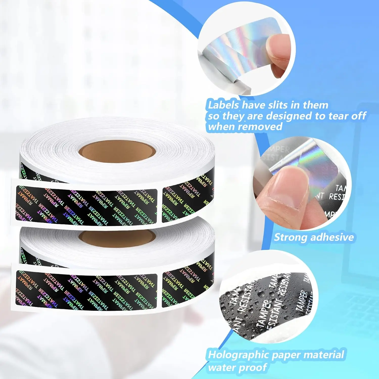 Tamper Seal Tamper Stickers Resistant Metallic Labels Holographic Food Labels for Jars Mailing Packaging Sealing Delivery