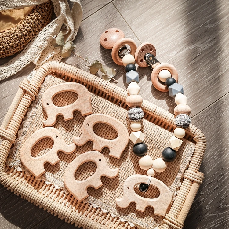 Original Wood Elephant Necklace Charms DIY Wooden Gift Accessory Wooden Teether