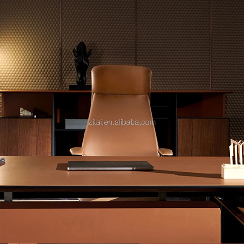Zitai High Quality Designer Office Furniture Luxury Mdf Office Desk Boss CEO Executive Office Table With Veneer And PU Leather