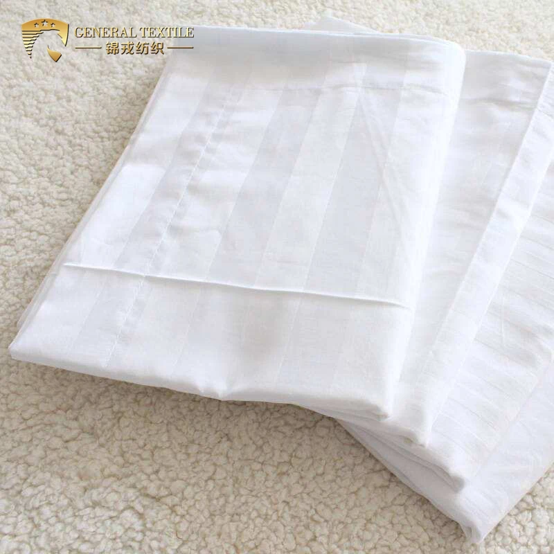 40S 3cm stripe bleached white 100% cotton queen size bed sheet set