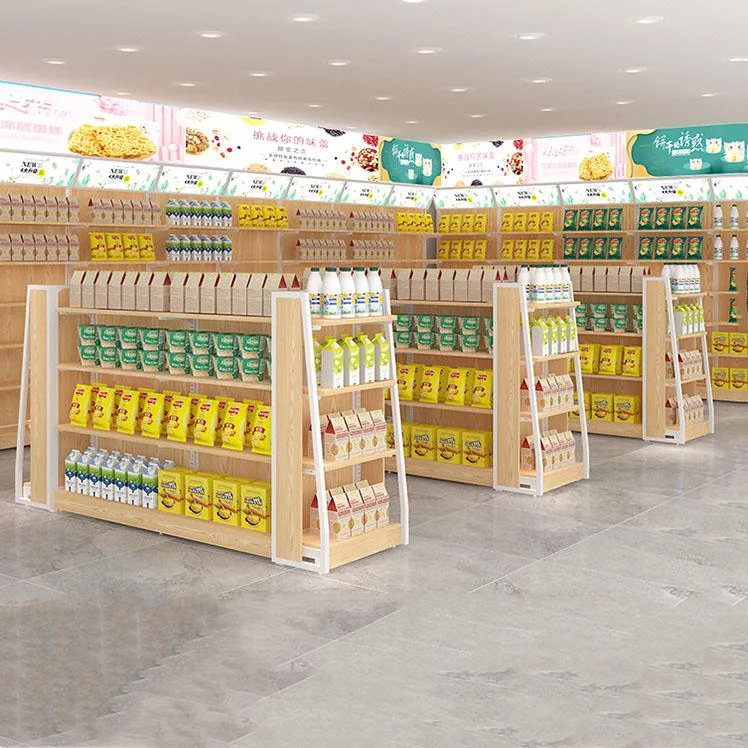 Meicheng Wooden Snack Cabinet Supermarket Rack Shelf Store Display Shelves For Retail Stores