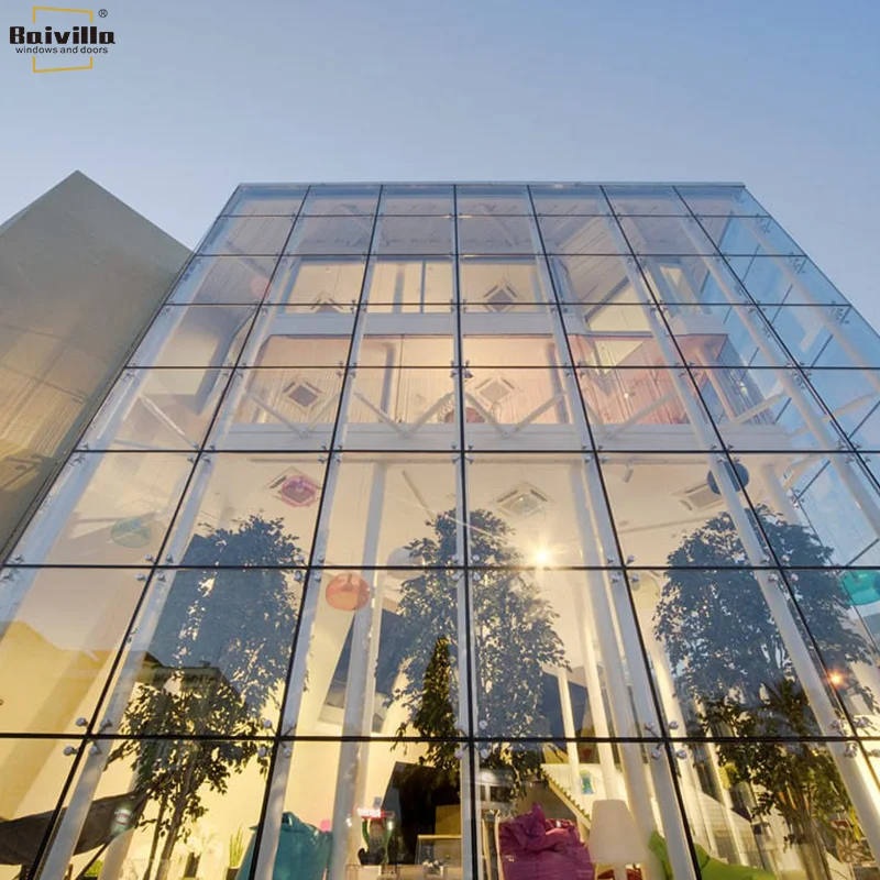 Baivilla Double Triple Cladding Exterior Facade Unitized Stick Frame Spider System Curtain Glass wall