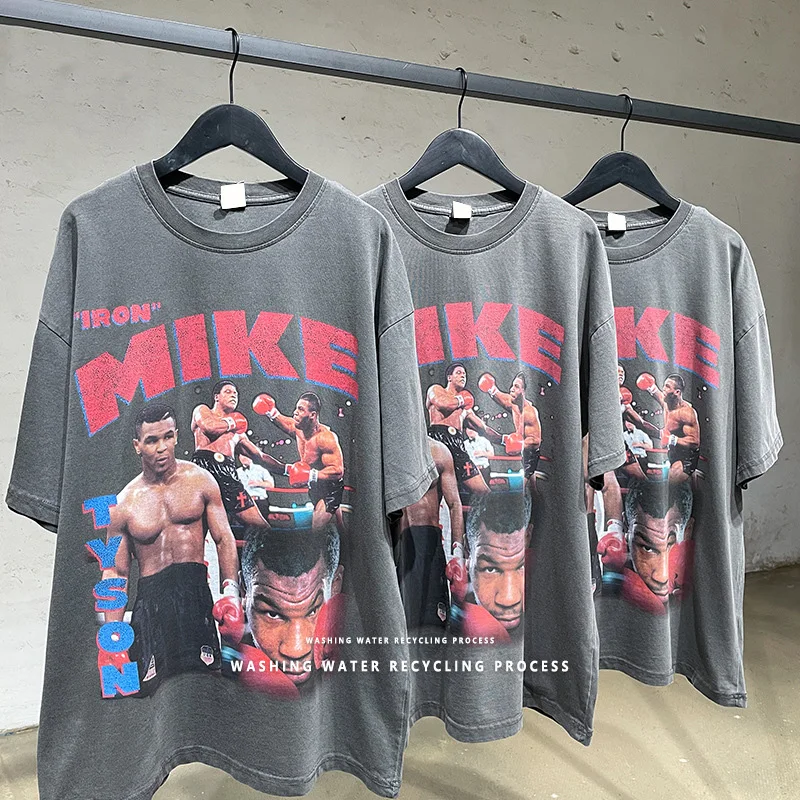 Custom Pattern Dtg Printing T Shirt Heavy Weight Cotton Black Acid Wash Tshirt Lightly Distressed Vintage Washed Tshirt For Men