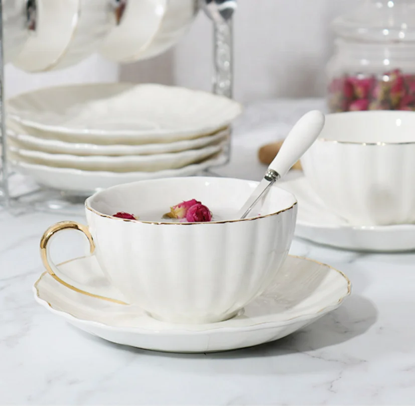 Белая керамическая кофейная чашка и блюдце, оптовая продажа, фарфоровая чашка и блюдце
