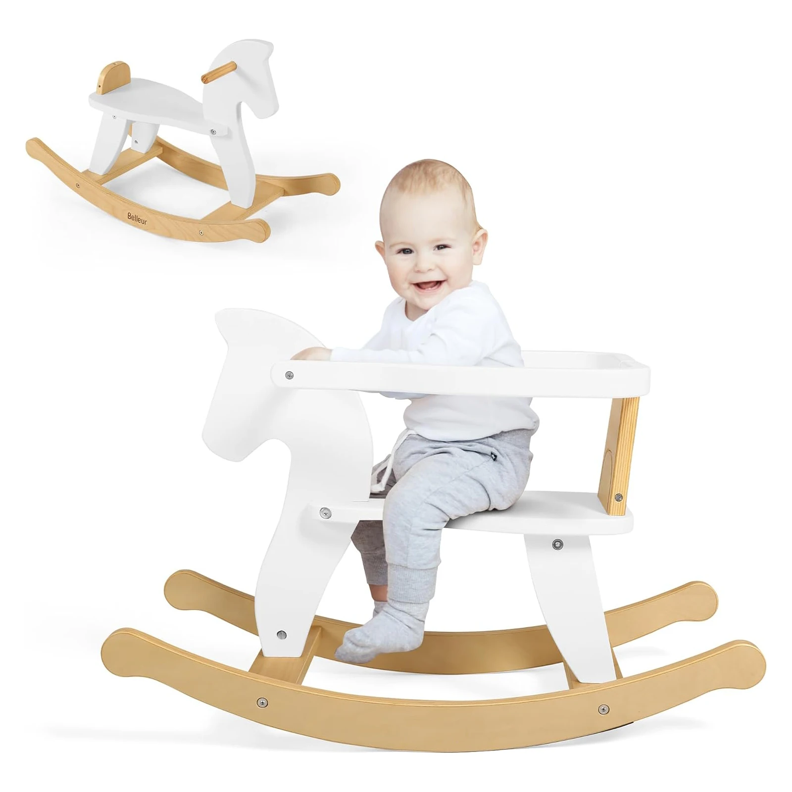 Wooden Rocking Horse Toddler Baby Wood Ride on Toys Indoor Outdoor Rocking Animal for Birthday