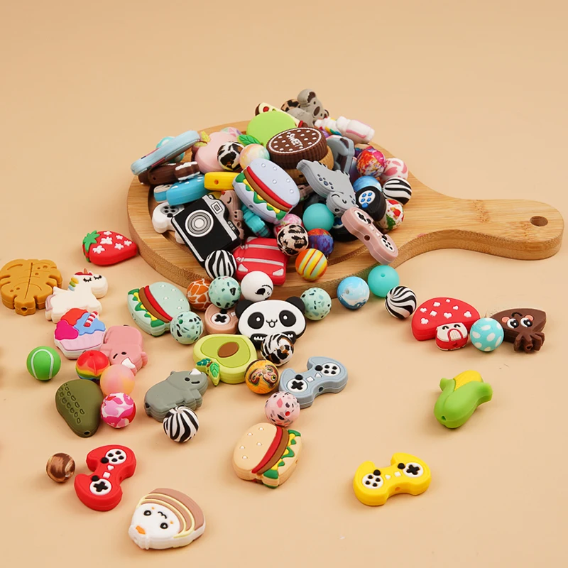 Popular Food Grade 12mm 15mm Leopard Print Chewing Silicone Focal Beads Silicone Printed Beads For Pen Making