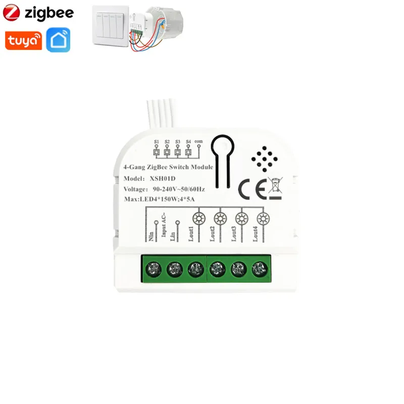 Tuya 4 Gang Zigbee Light Switch Module Smart Electric Timer Relay Breaker With Alexa Google Home Yandex Alice