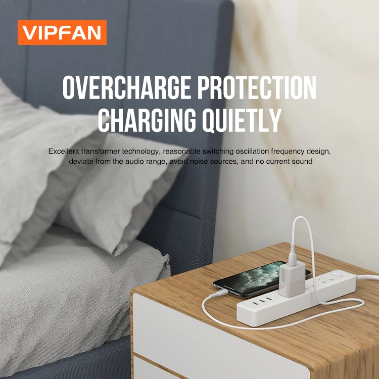 QC3.0 18W VIPFAN usb white US with PVC data cable power bank wall socket usb charger hook