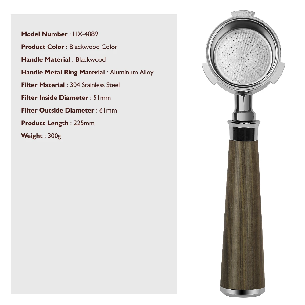 Black rosewood Handle 51 mm Coffee Portafilter 51mm Bottom Portafilter with 2 cups basket suitable for delonghi