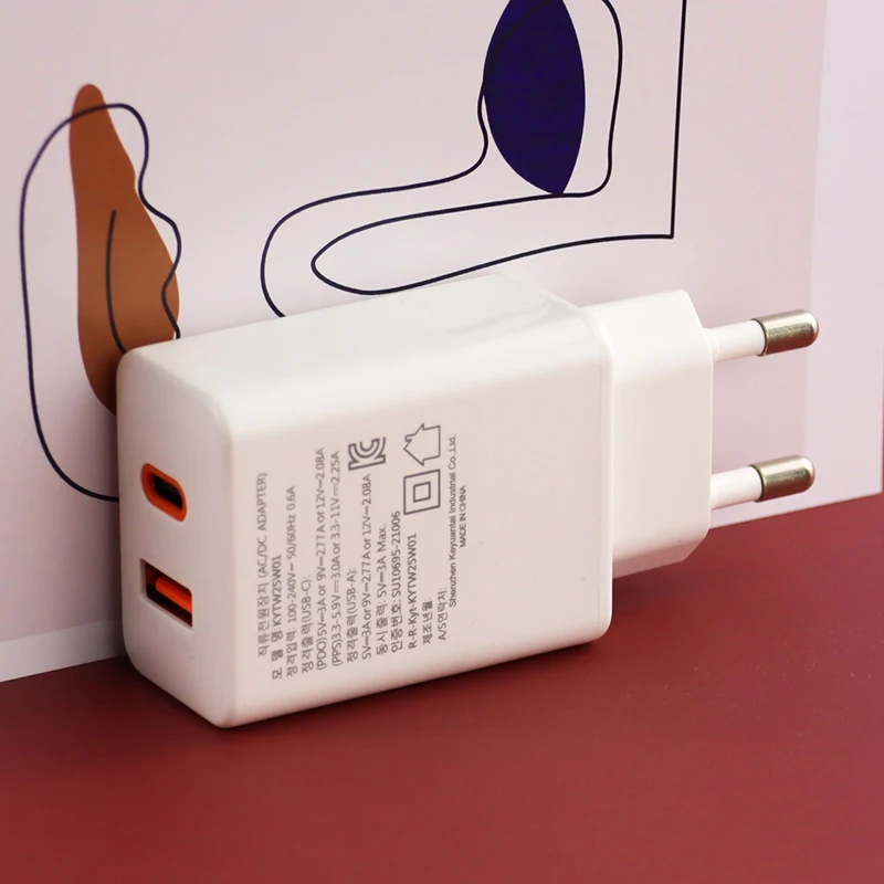 KC CE 110V 220V Mobile Phone USB C Fast Charger 25W PD Power Delivery PPS QC3.0 2 Port Quick Wall Charger EU US AU Korea Plug