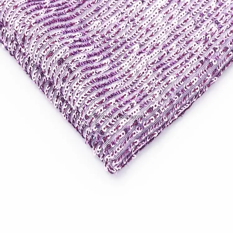 China Cheap Factory Price purple sequin striped fabric embroidered embroidery