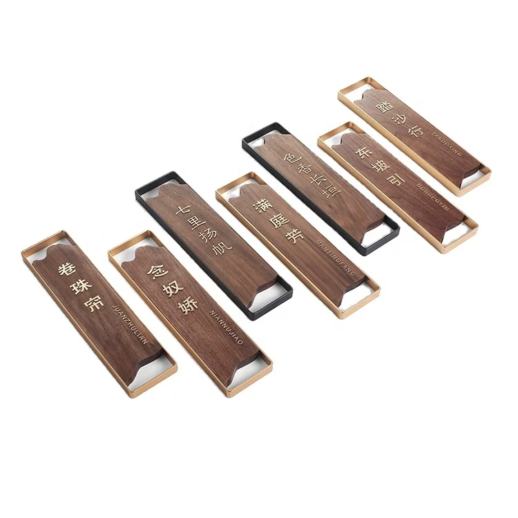 
Chinese logo walnut brass high end sign customized hotel restaurant department doorplate sign 