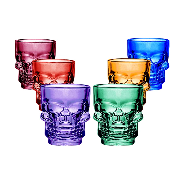 Wholesale Cheapest Price Customized Color Special Shaped  Glass Skull Shot Glasses Mini Whiskey Vodka Shot Glass Cups