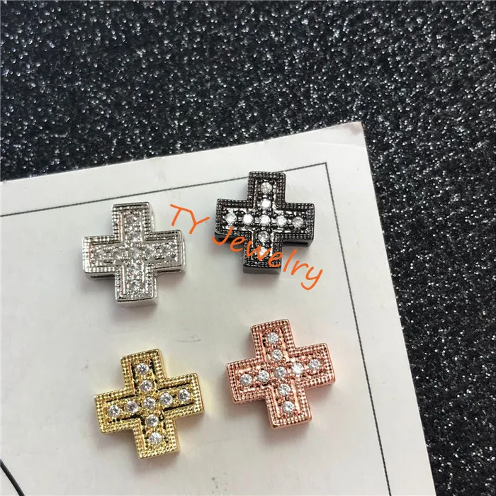 DIY Micro Pave CZ Cubic Zirconia Cross Brass Spacer Beads Accessories For Jewelry Making