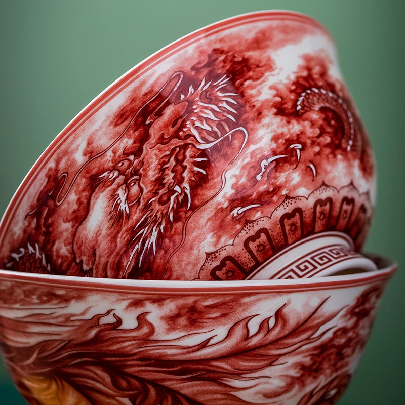 Керамическая чаша Jingdezhen Yaoshuai Longfeng Chengxiang серии 4 5 дюймов красный дракон Зеленый Дракон высококачественный Подарочный фарфор