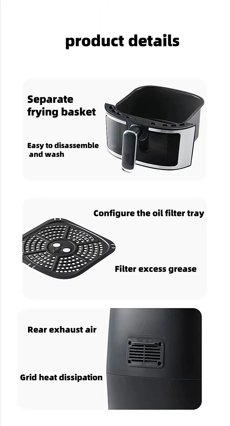 High Quality Visual 8L Large Capacity Pull-out Easy To Operate Household Electric Oil-free Air Fryer
