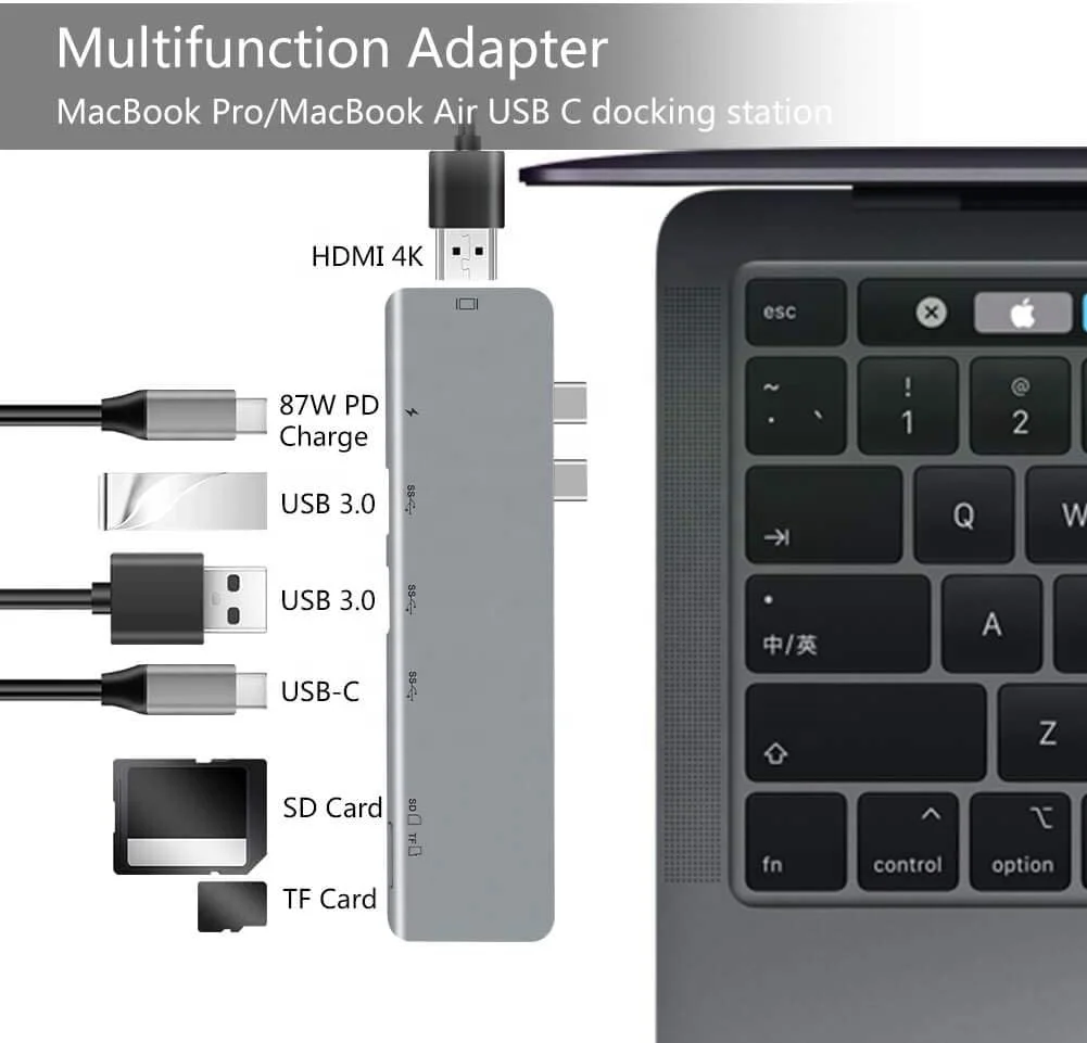  7 в 1 Dual Type C usb концентратор с 4K HDMI и SD TF слот для карт USB-C PD кабель быстрой зарядки 2 USB-A MacBook Pro многое