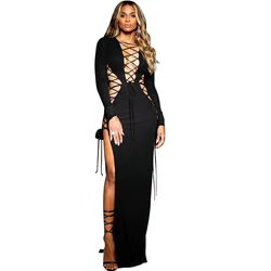 Женские Сексуальные облегающие платья с вырезом на боку, соблазнительное облегающее Летнее Длинное Клубное платье с вырезом на завязках