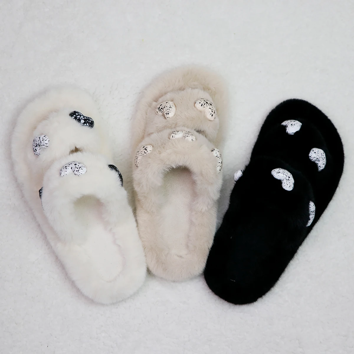 2022 OEM Custom Winter Warm Indoor Bedroom Slippers With Your Logo Heart-shaped Real Fox Fur Slides For Women