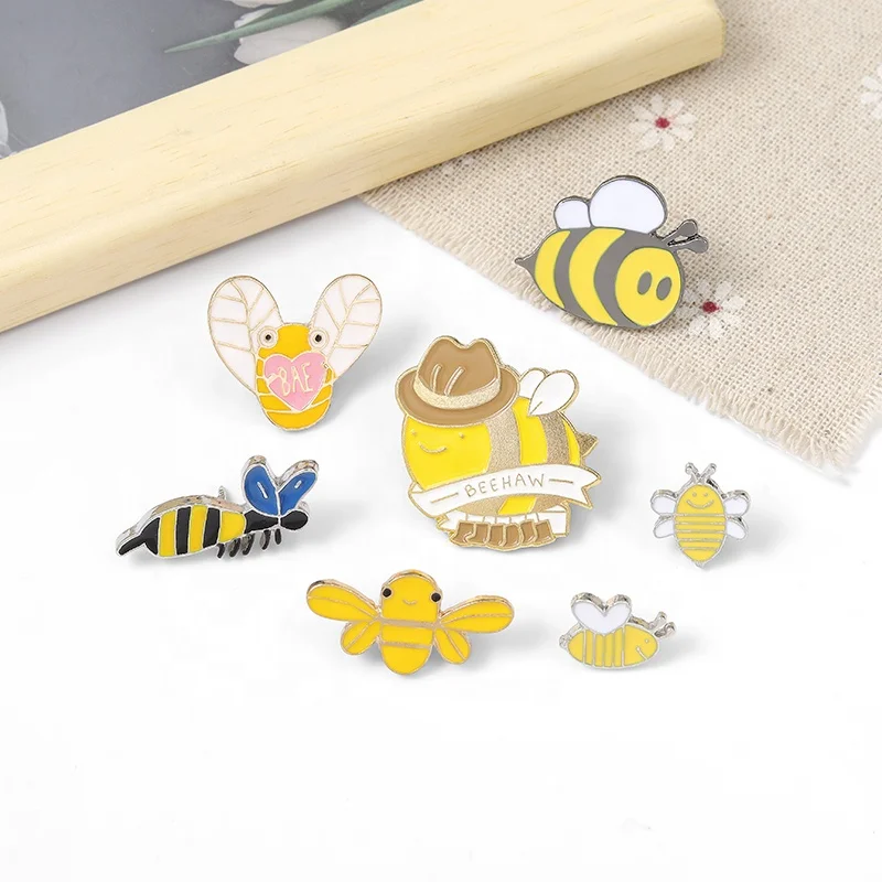 Cartoon cute little wasp letter pin hard enamel dress badge custom cute mini bee enamel pin brooch