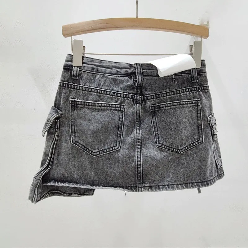 wholesale fashion asymmetrical blue cargo jean skirts high waist Graffiti short mini denim skirt women