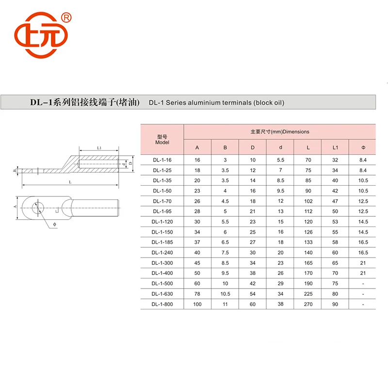 Shang Yuan DL-50 ² DL-50mm клеммы алюминиевые соединительные трубки din типа