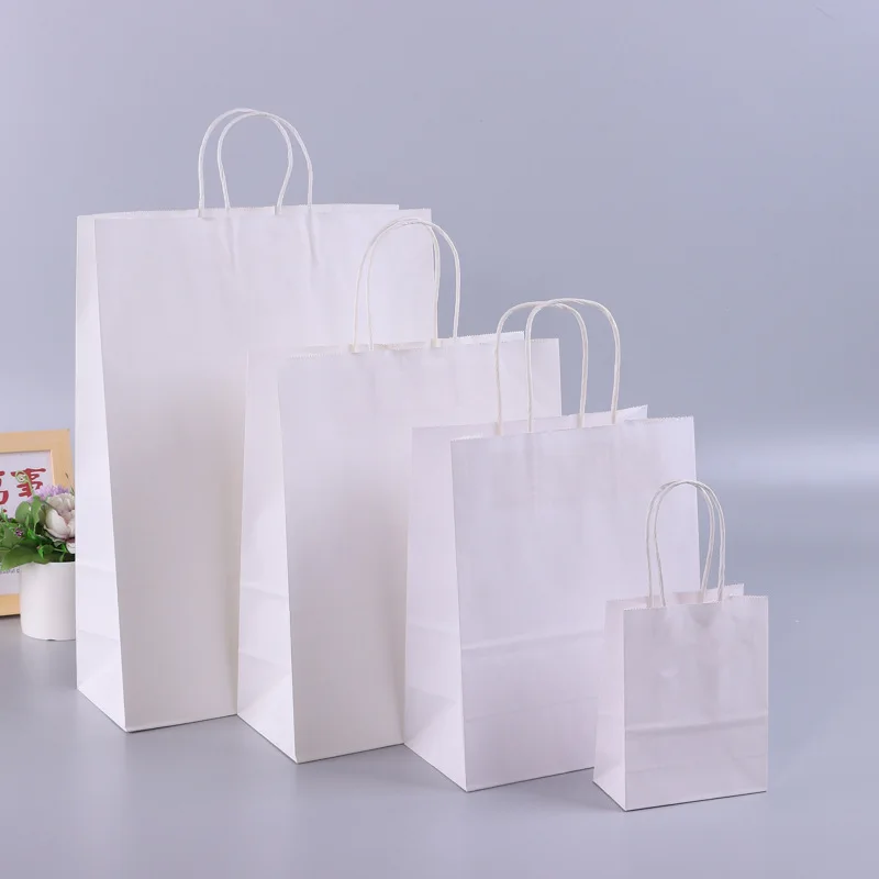Kraft Paper Shopping Bag Logo Printing Large Size White Customised Paper Bag & Craft Flexo Printing Hand Length Handle