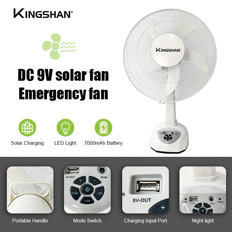 14 INCH 9 Speeds 6V Electric Charging AC/DC Solar Desk Fan With LED Light Rechargeable Table Fan