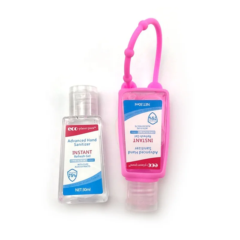
30ml Quickly Dry Advance Alcohol Hand Sanitizer Moisturizing Gel With Silicone Holder for Kids Backpacks 