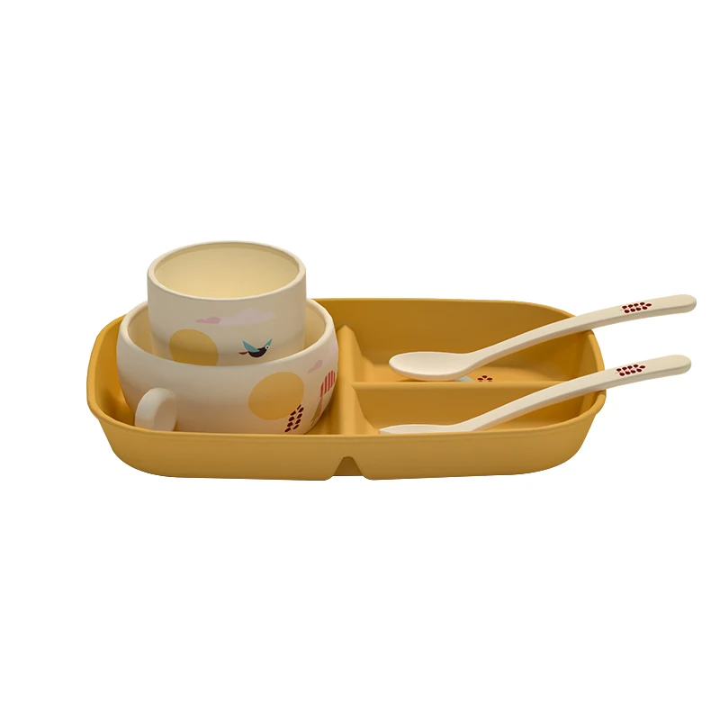 Baby Feeding Plate Kids Plastic Tableware with Bowl Cup Spoon and Fork Set
