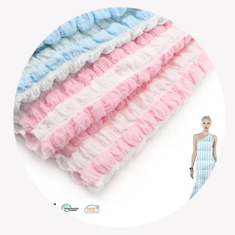 New Design Fashion Cream Style Seersucker Fabric Patchwork Color Jacquard Fabric For Women Garment Dress