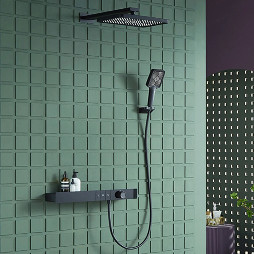 Beelee Led Digital Display Thermostatic Shower Column Piano Key Shower Faucet Set Exposed Shower System