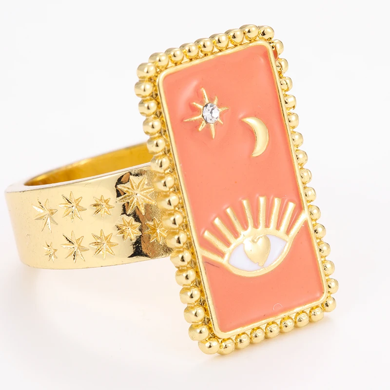 Custom Jewelry Factory Wholesale Copper Eye Ring Chunky Signet Rings Black Enamel Ring For Women