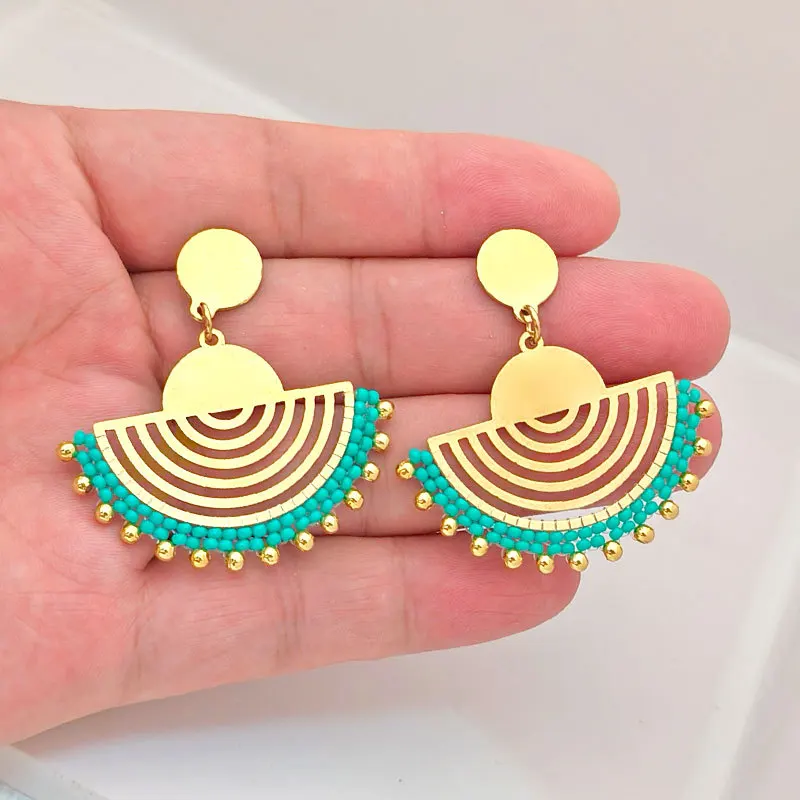 Bohemia Style Fashion Jewelry Rice Bead Handmade Stainless Steel Earrings for Women