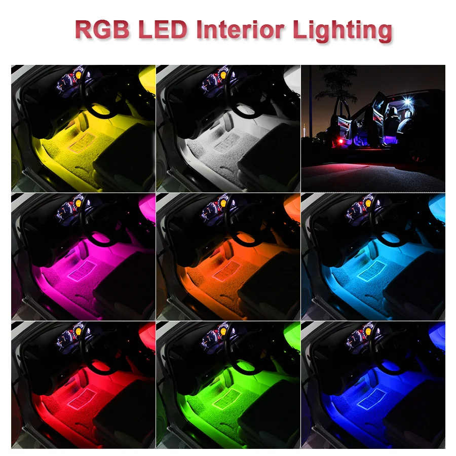 Светодиодная лента RGB для подсветки салона автомобиля 24/36/48 атмосферный окружающий свет с USB-прикуривателем музыкальным приложением и дистанционным управлением