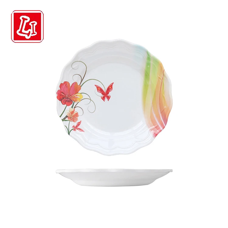 Round mouth plate melamine tableware dinner plate lace color plate