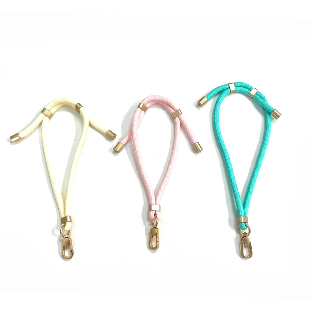 Factory Cheap Phone Lanyard Short Wrist Band Nylon Cotton Round Rope with Golden Accessories Available in Multiple Colors