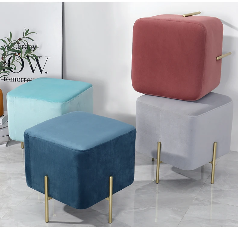 
Laynsino light Square metal leg Shoe change stools modern velvet metal footStool 