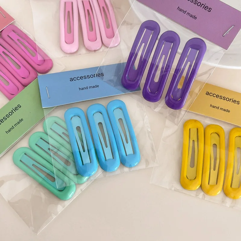 BS2610 2022 Korean 5cm  3pcs/set hair pins sweet candy color side BB hair clip for women girls