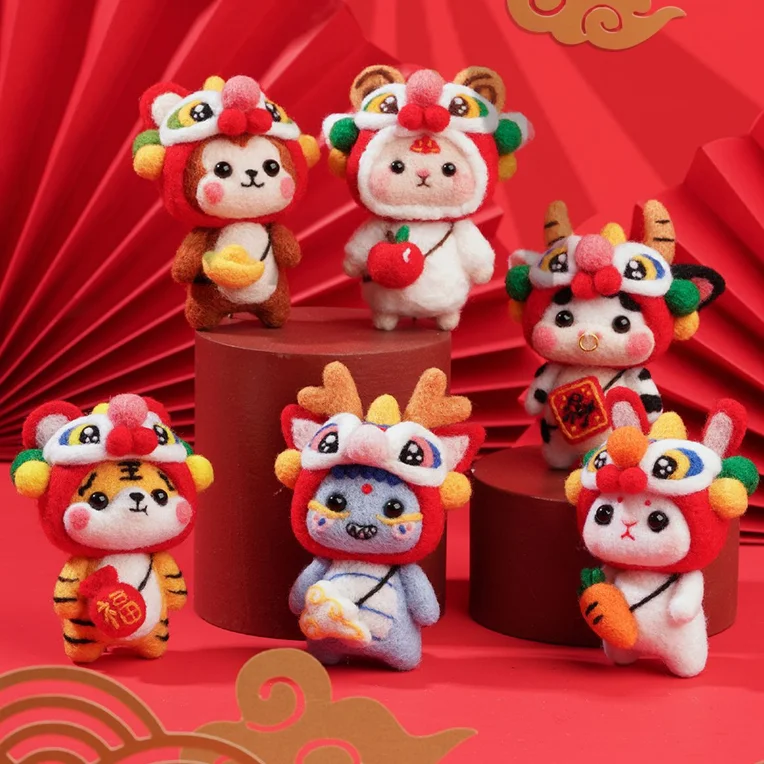 Chinese Zodiac Signs Needle Felting Kit, Complete Needle Felting Tools and Supplies, Animals Wool Felting Kits
