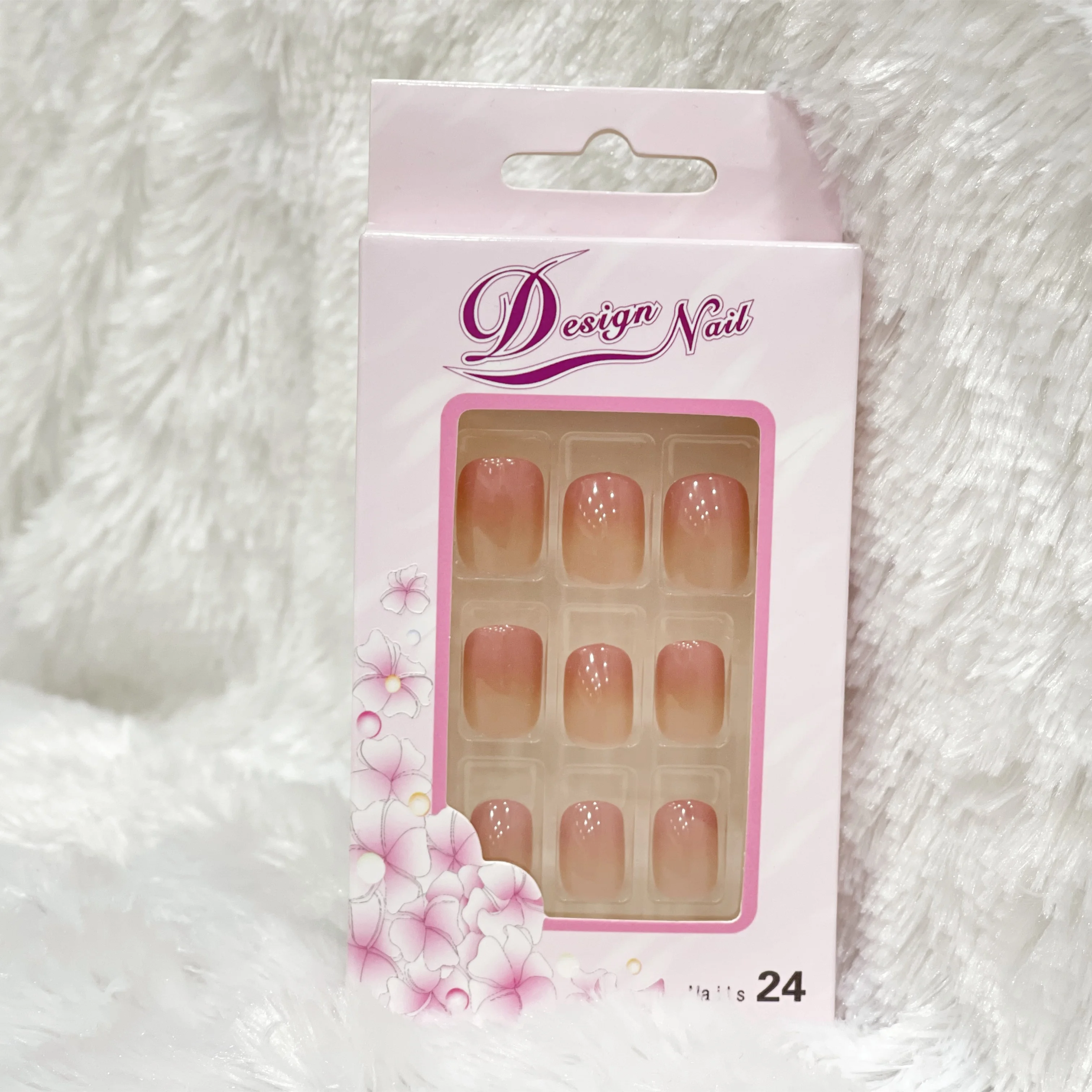 Peach ombre natural breathable nails full cover high quality design box packaging nail tips